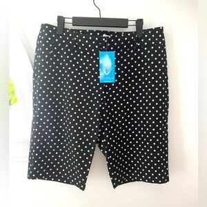 NWT GG Blue Womens Golf Shorts Sz 12 Black White Polka Dot Print Bermuda Short